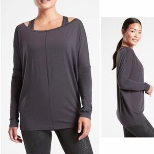 -Athleta Essence Plum Dolman Sleeve Women's Workout Top Size 1X